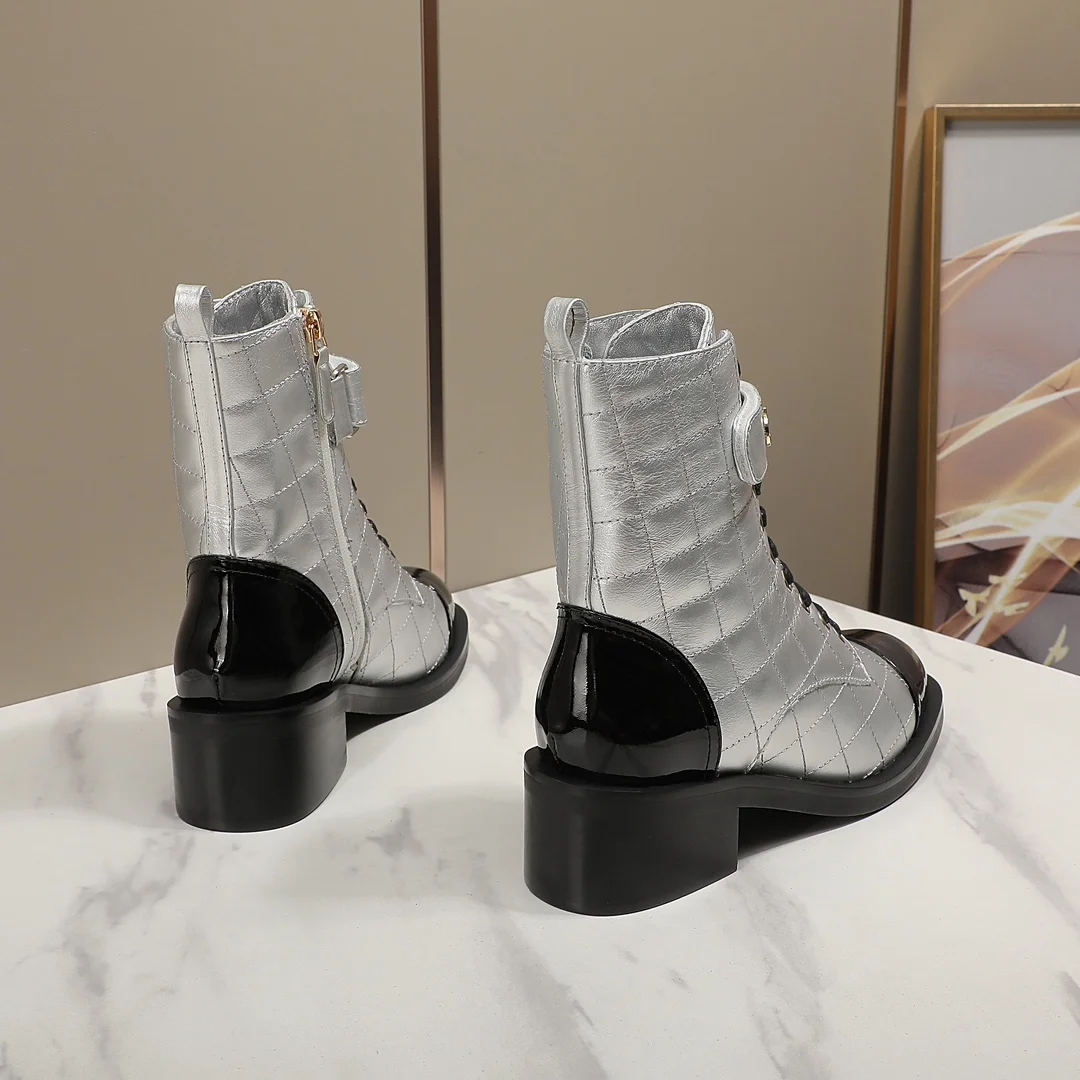 CHANEL Boots Calf Leather Silver-Black EU35-40 C10202609111254 - Image 4