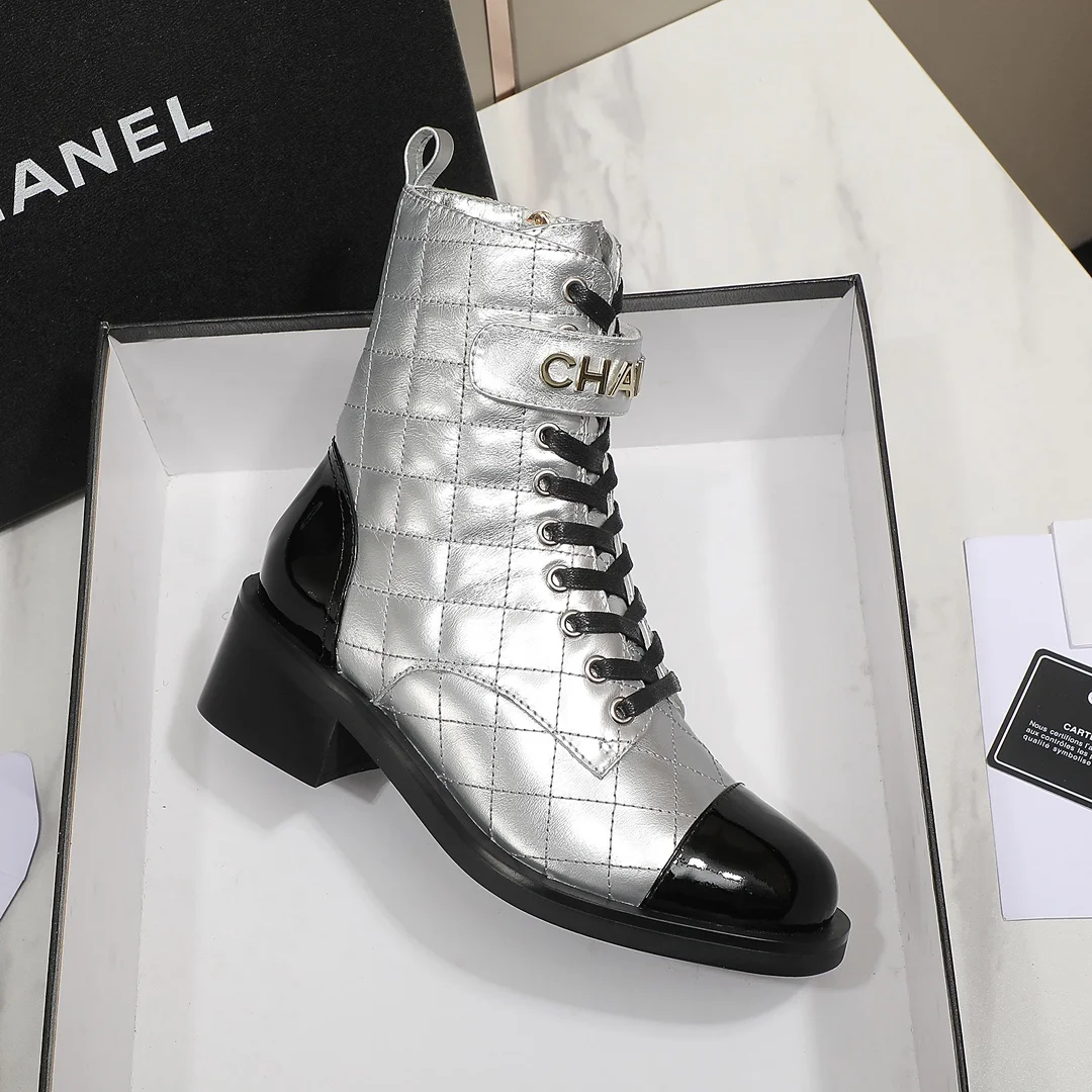CHANEL Boots Calf Leather Silver-Black EU35-40 C10202609111254 - Image 9