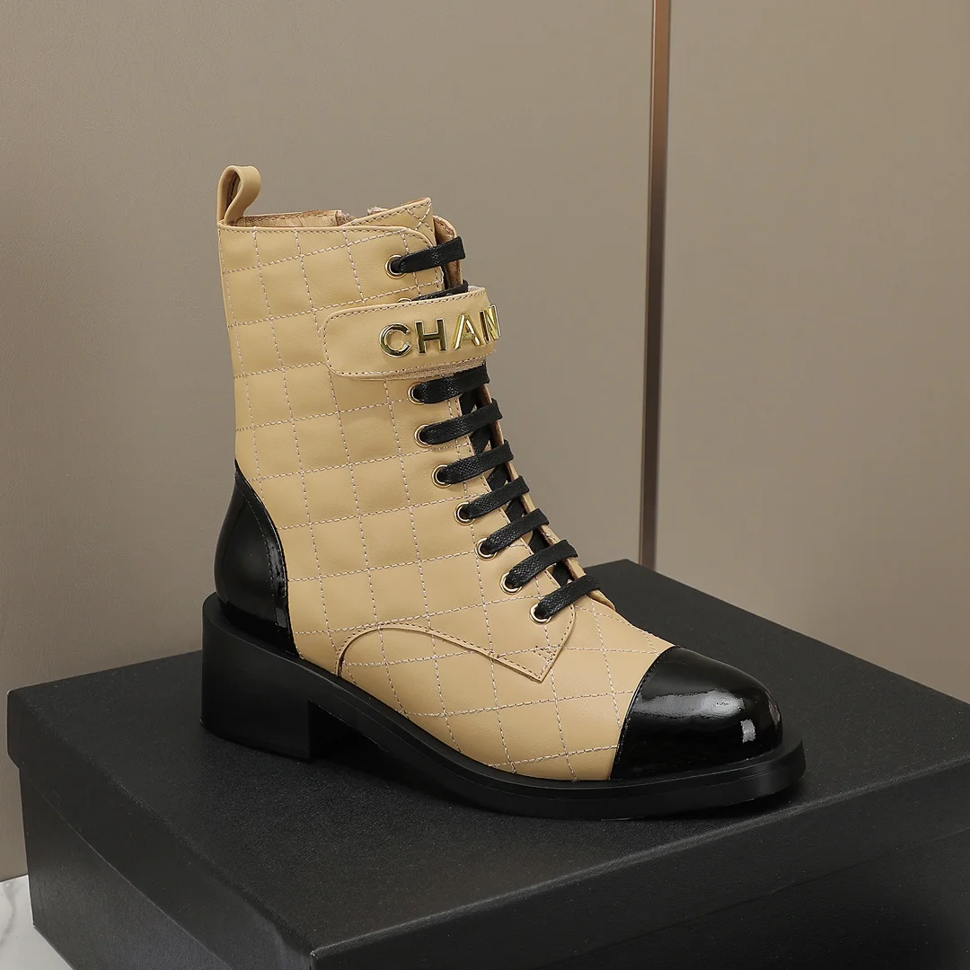 CHANEL Boots Calfskin Leather Beige-Black EU35-40 C10202609111251 - Image 2