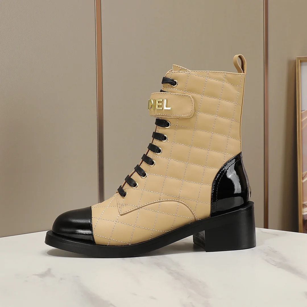 CHANEL Boots Calfskin Leather Beige-Black EU35-40 C10202609111251 - Image 5