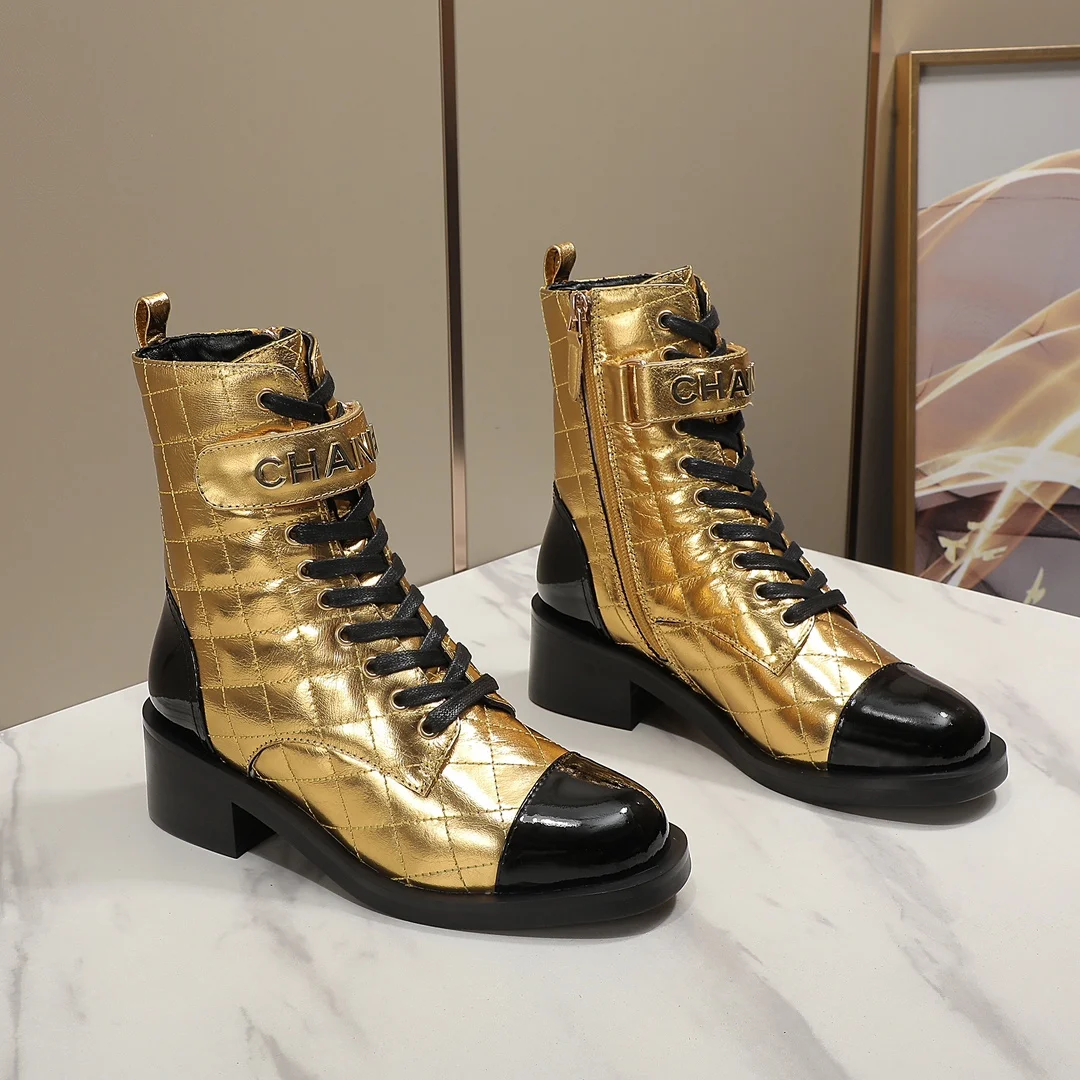 CHANEL Boots Calfskin Leather Gold-Black EU35-40 C10202609111253 - Image 2