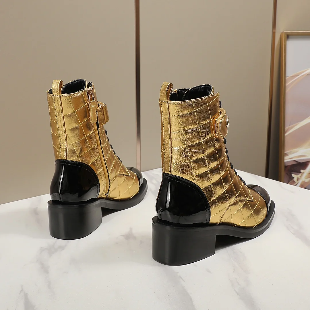 CHANEL Boots Calfskin Leather Gold-Black EU35-40 C10202609111253 - Image 3