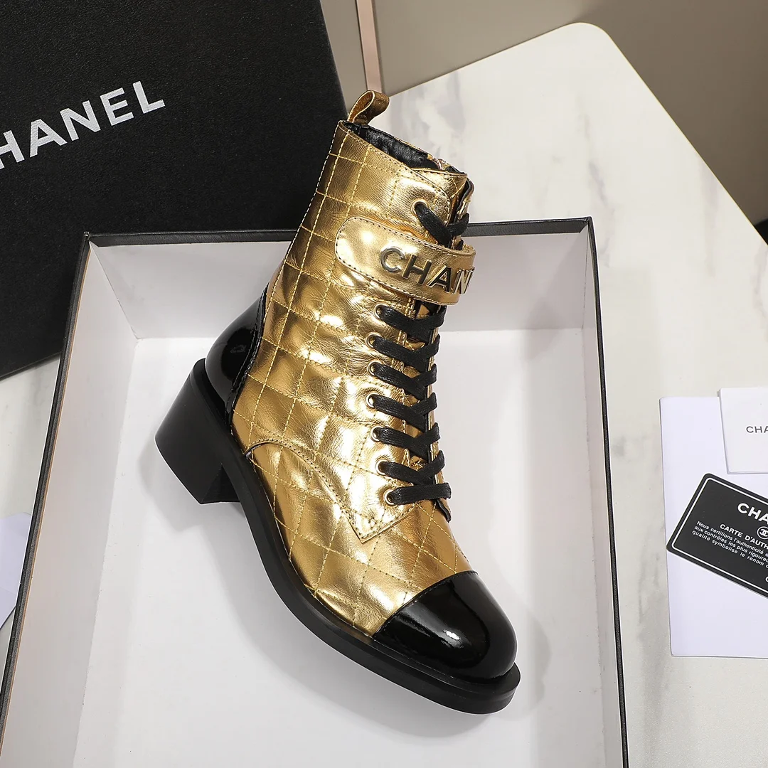 CHANEL Boots Calfskin Leather Gold-Black EU35-40 C10202609111253 - Image 9