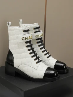 CHANEL Boots Calfskin Leather White-Black EU35-40 C10202609111249
