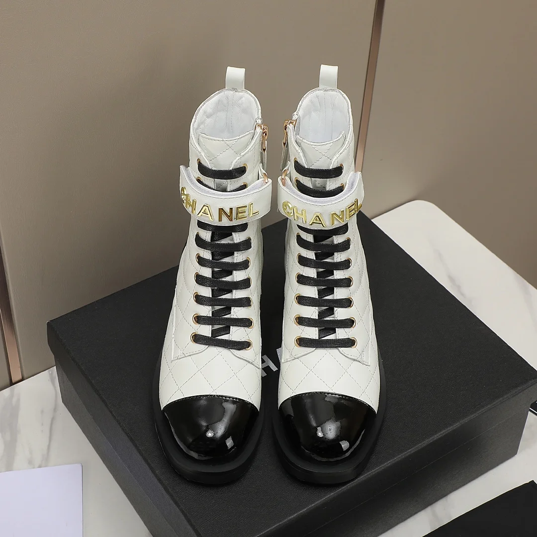 CHANEL Boots Calfskin Leather White-Black EU35-40 C10202609111249 - Image 2