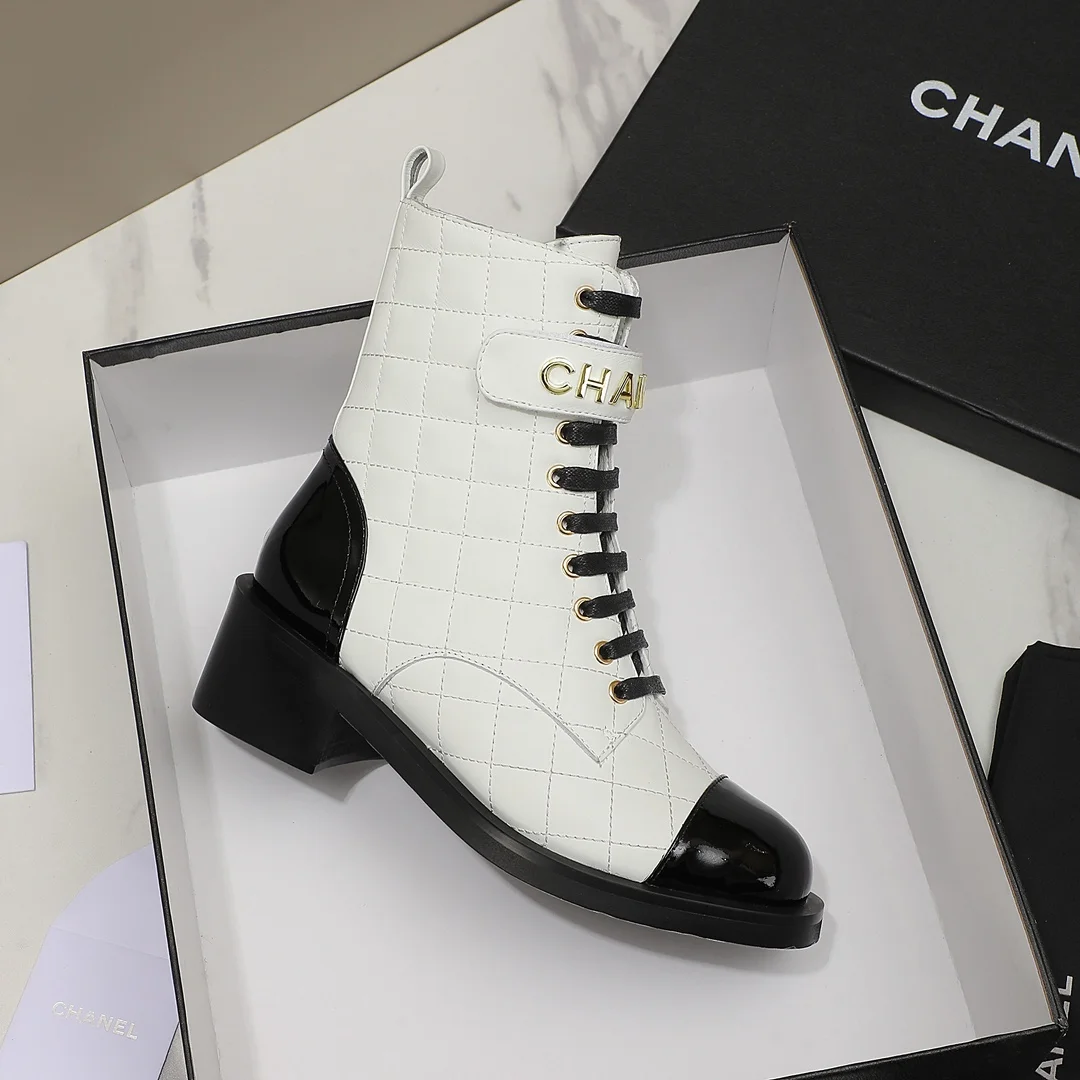 CHANEL Boots Calfskin Leather White-Black EU35-40 C10202609111249 - Image 5