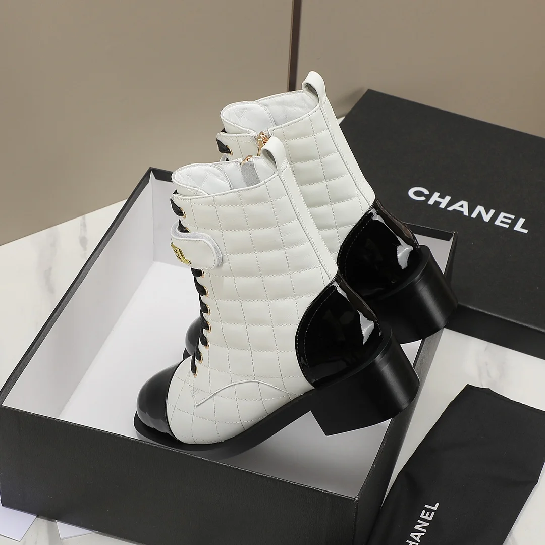 CHANEL Boots Calfskin Leather White-Black EU35-40 C10202609111249 - Image 6