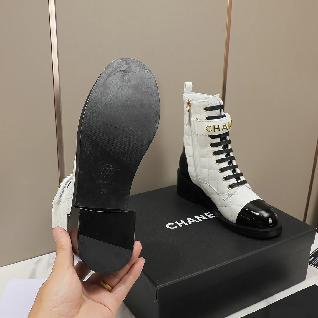 CHANEL Boots Calfskin Leather White-Black EU35-40 C10202609111249 - Image 7