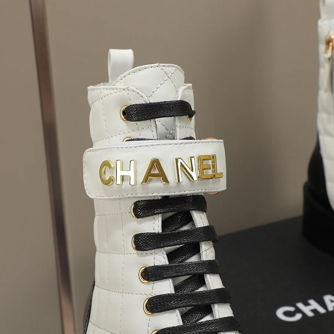 CHANEL Boots Calfskin Leather White-Black EU35-40 C10202609111249 - Image 8