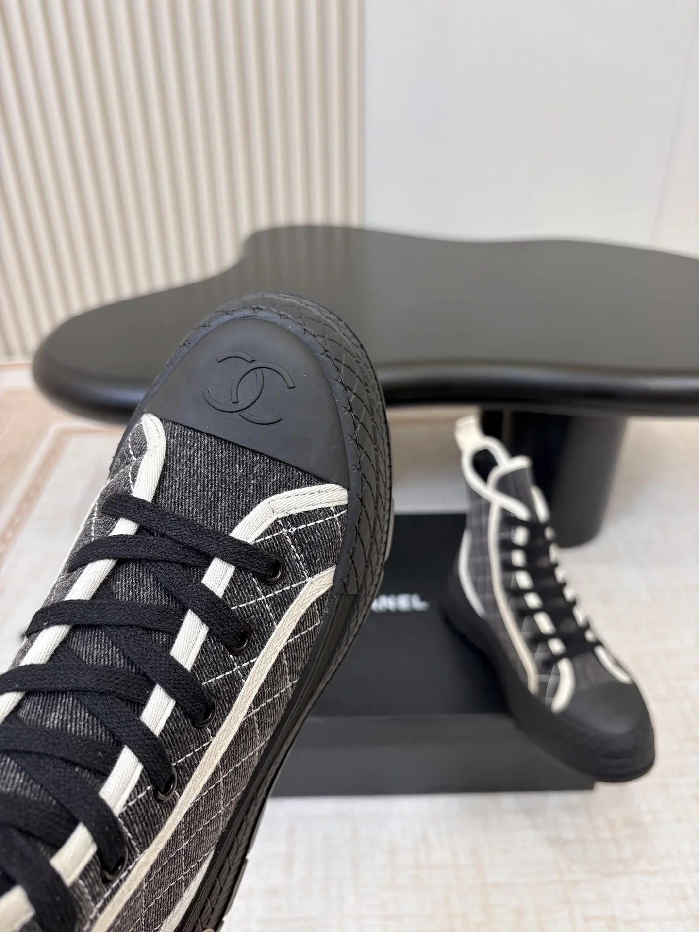 CHANEL Boots Lambskin Black-White EU35-40 C60202609111994 - Image 3