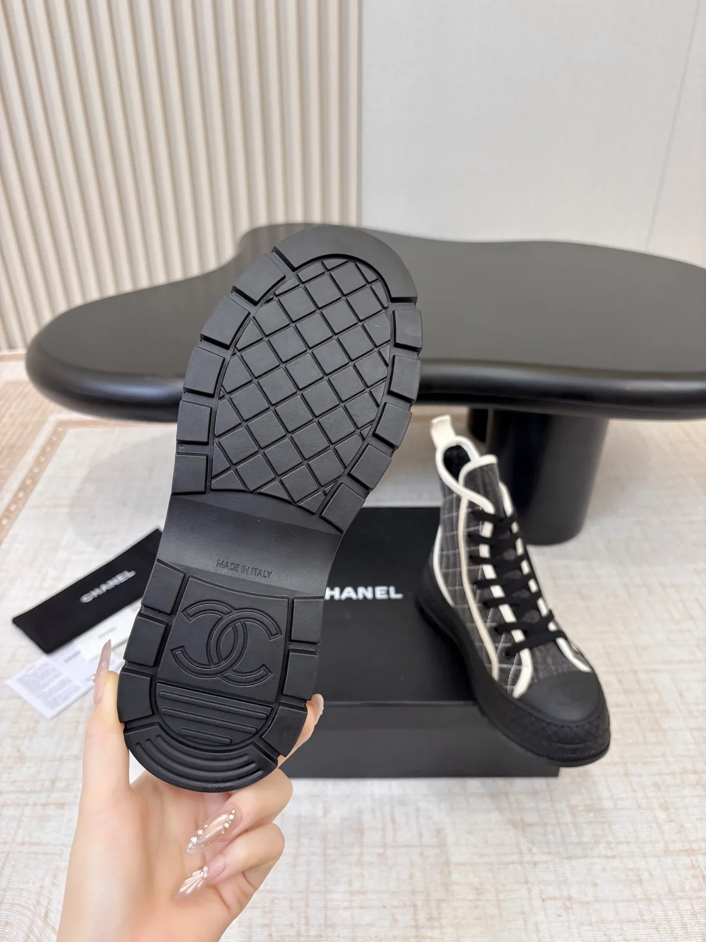 CHANEL Boots Lambskin Black-White EU35-40 C60202609111994 - Image 8