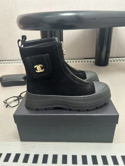 CHANEL Boots Suede Leather Black-Gold EU35-39 C60202609111991
