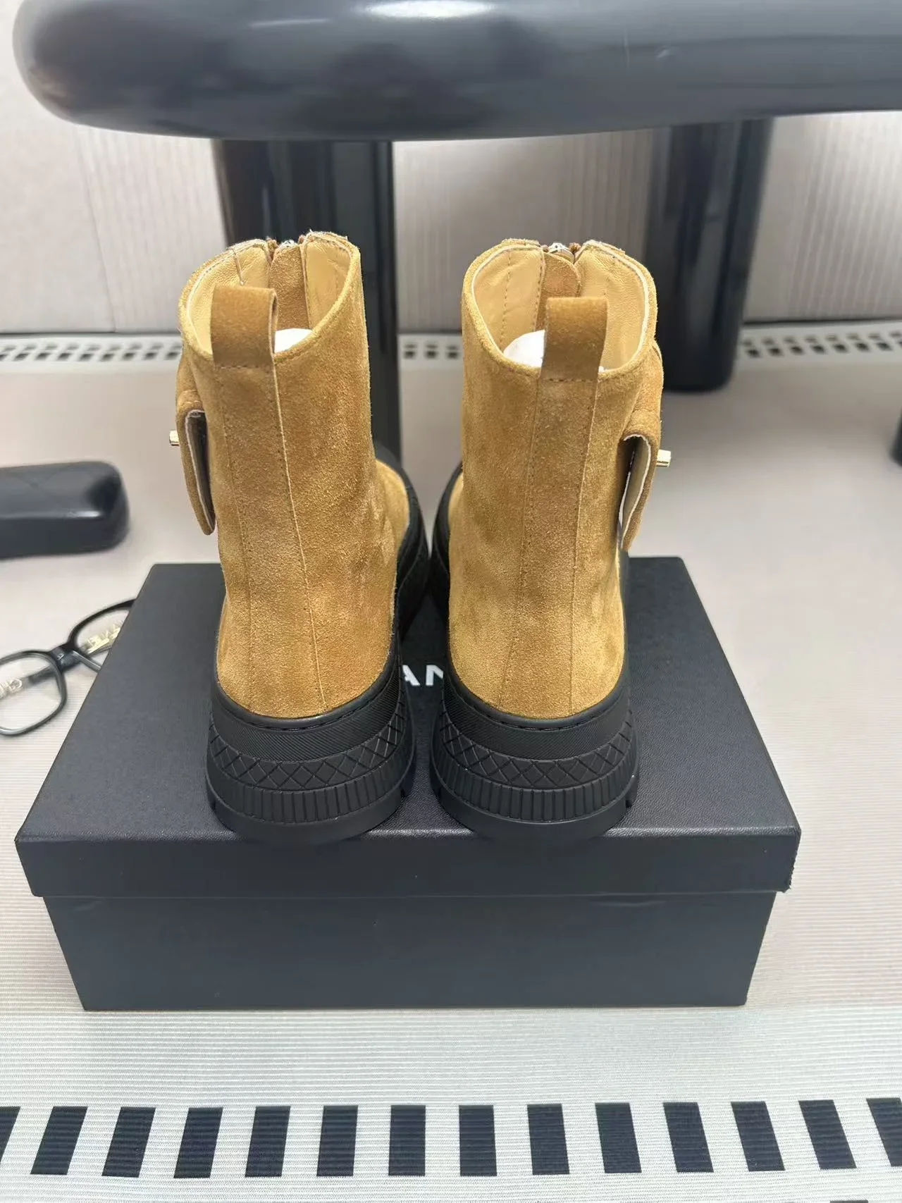 CHANEL Boots Suede Leather Tan-Black EU35-39 C60202609111995 - Image 2