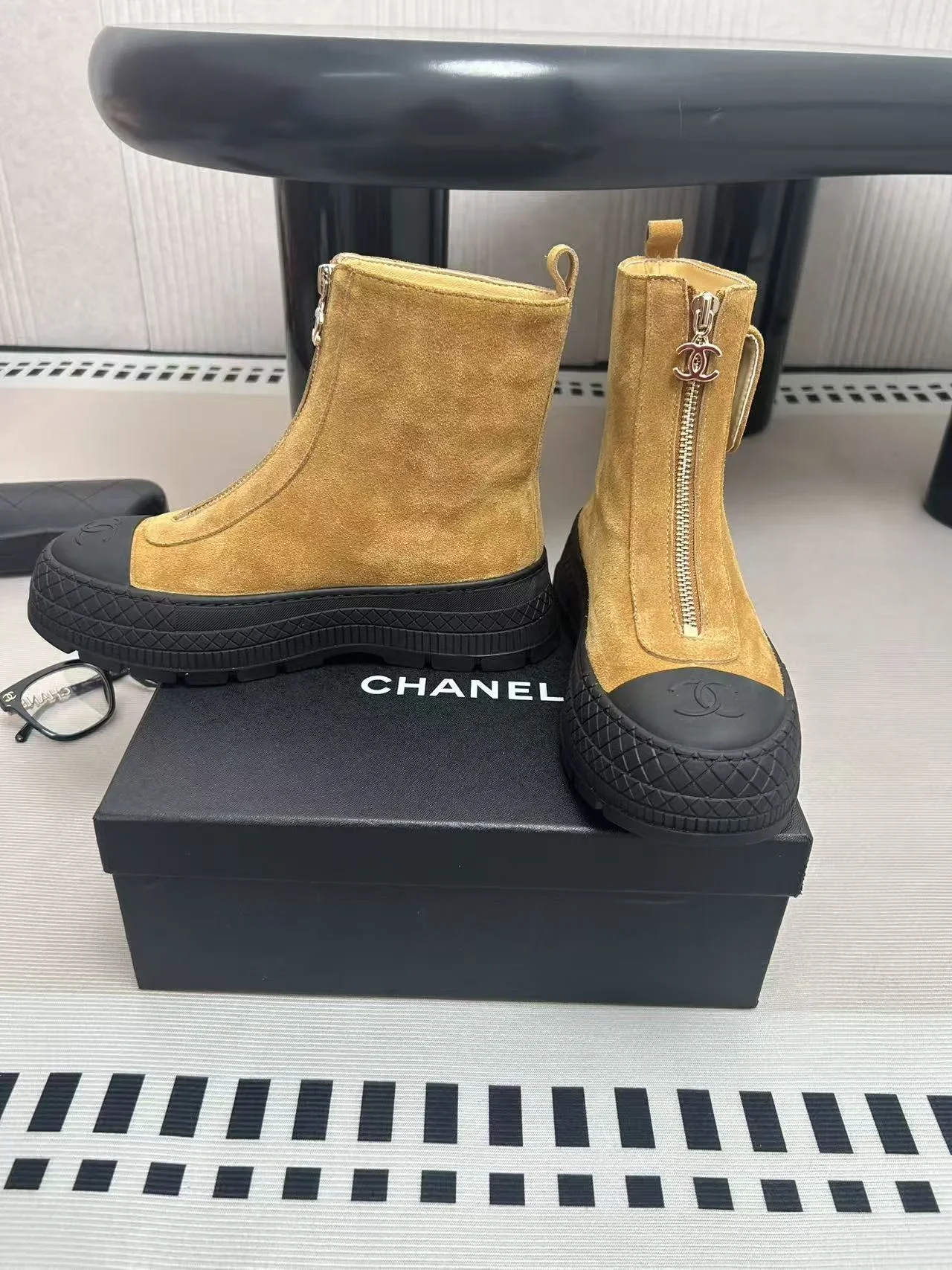 CHANEL Boots Suede Leather Tan-Black EU35-39 C60202609111995 - Image 3