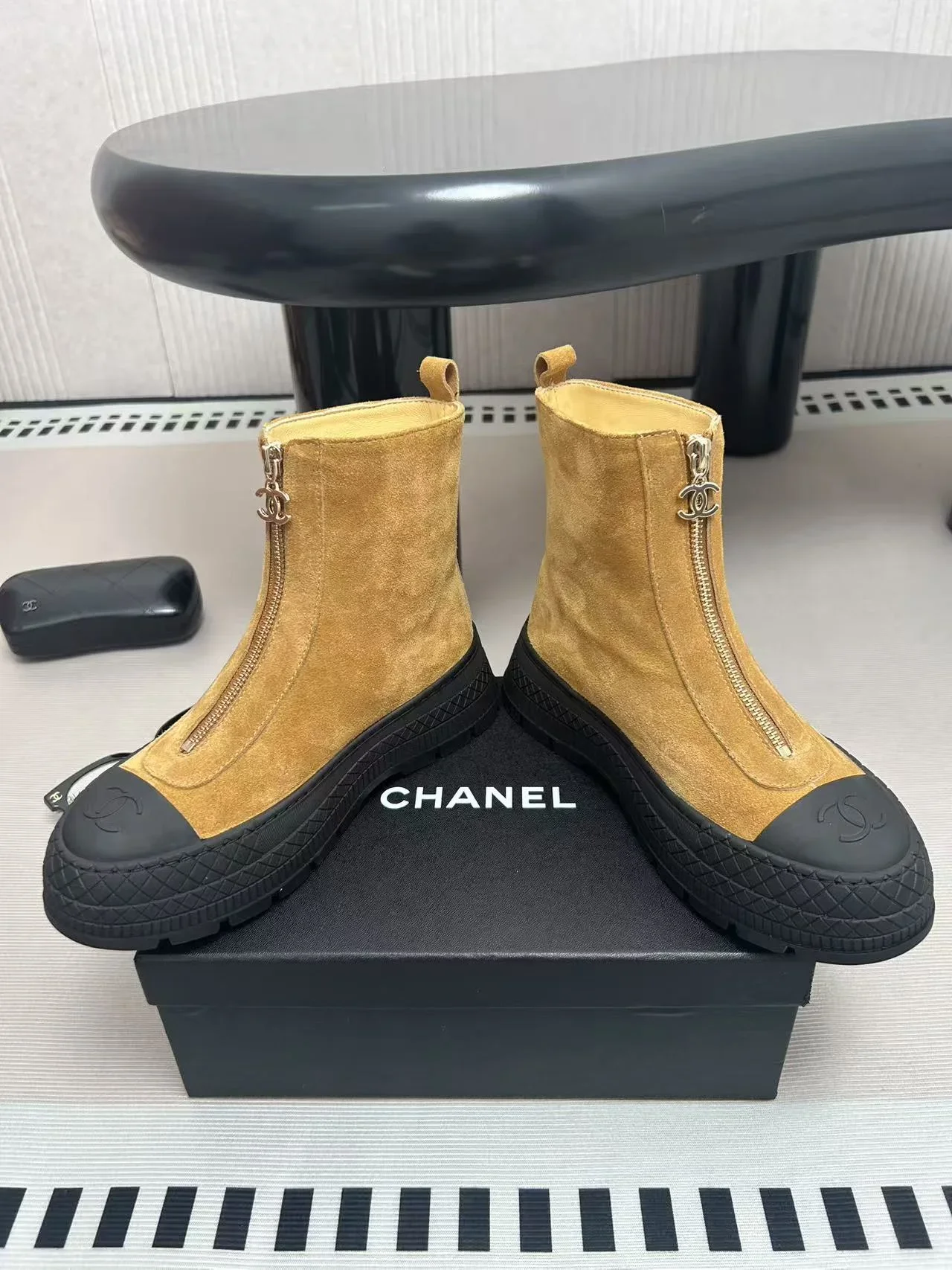 CHANEL Boots Suede Leather Tan-Black EU35-39 C60202609111995 - Image 5