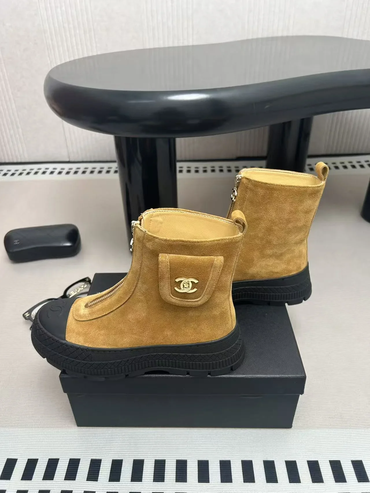 CHANEL Boots Suede Leather Tan-Black EU35-39 C60202609111995 - Image 7