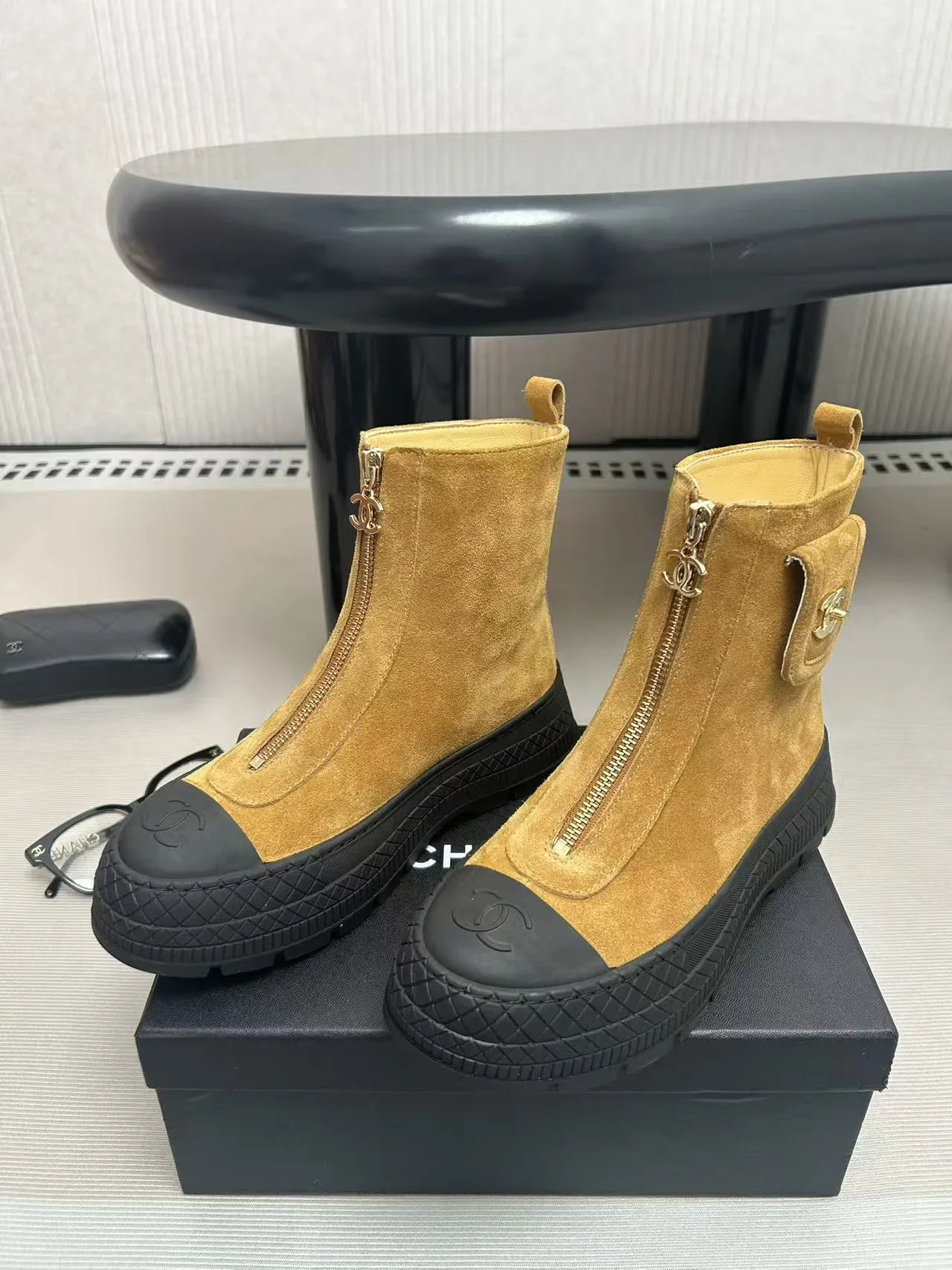 CHANEL Boots Suede Leather Tan-Black EU35-39 C60202609111995 - Image 8