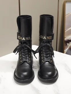 CHANEL Boots Tweed Grosgrain Black-Gold EU35-40 C50202609111256
