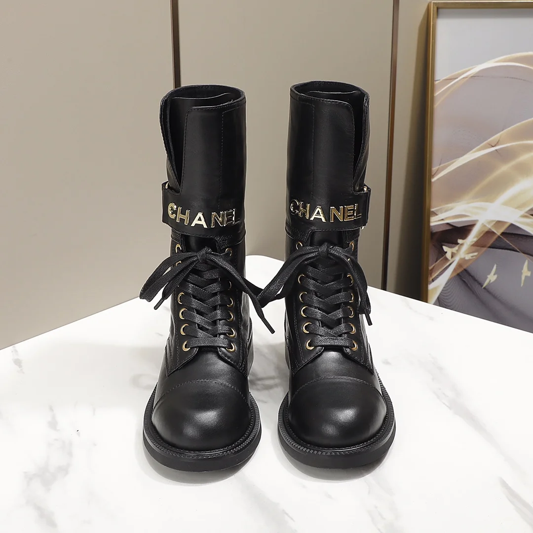 CHANEL Boots Tweed Grosgrain Black-Gold EU35-40 C50202609111256