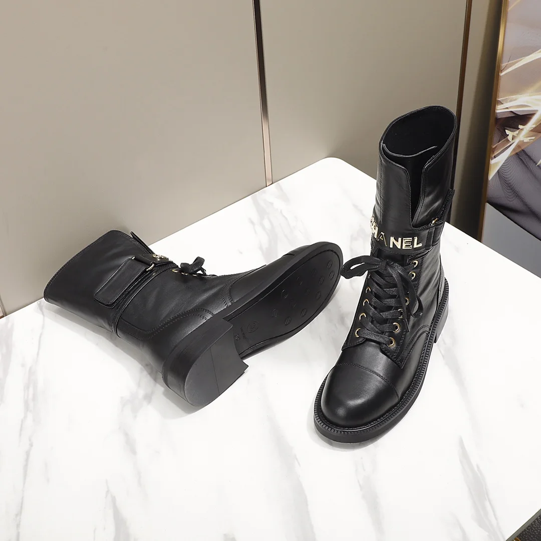 CHANEL Boots Tweed Grosgrain Black-Gold EU35-40 C50202609111256 - Image 4