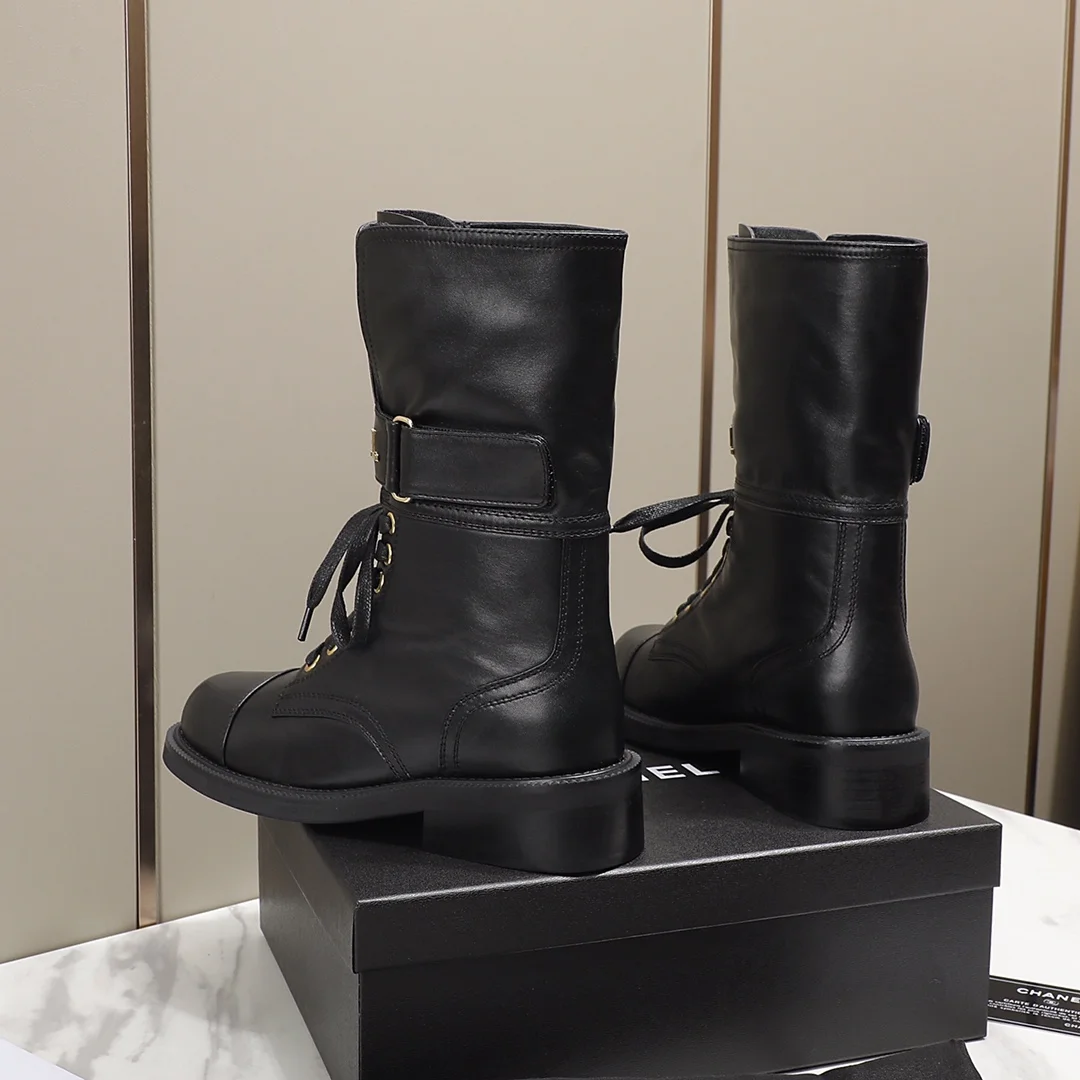 CHANEL Boots Tweed Grosgrain Black-Gold EU35-40 C50202609111256 - Image 5
