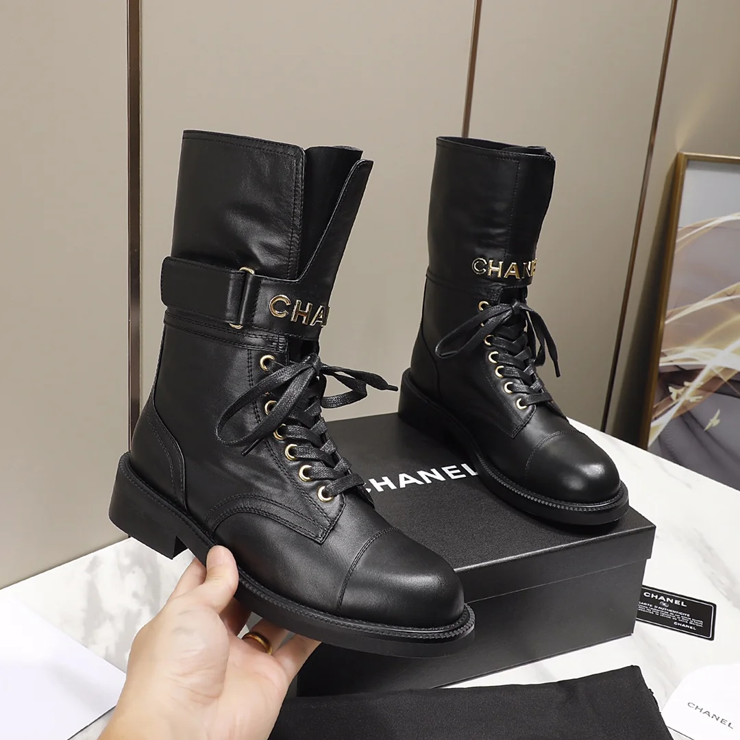CHANEL Boots Tweed Grosgrain Black-Gold EU35-40 C50202609111256 - Image 6