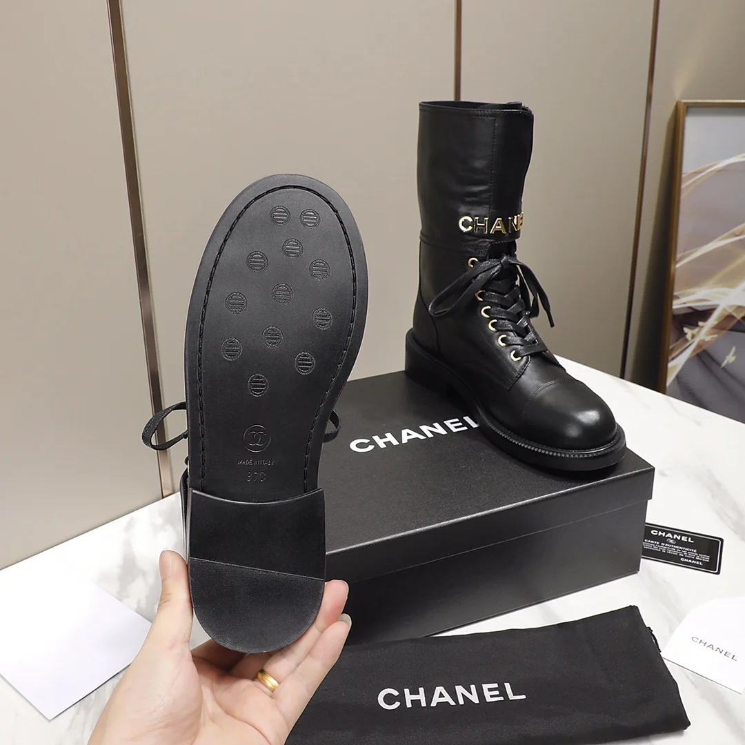 CHANEL Boots Tweed Grosgrain Black-Gold EU35-40 C50202609111256 - Image 7