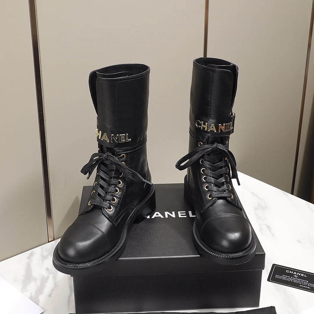 CHANEL Boots Tweed Grosgrain Black-Gold EU35-40 C50202609111256 - Image 9