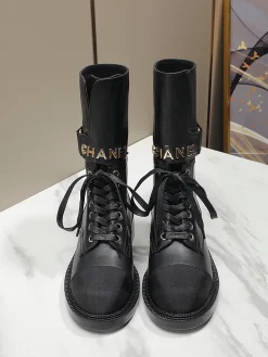 CHANEL Boots Tweed Grosgrain Black-Gold EU35-40 C50202609111257