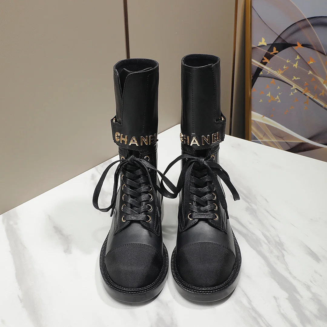 CHANEL Boots Tweed Grosgrain Black-Gold EU35-40 C50202609111257
