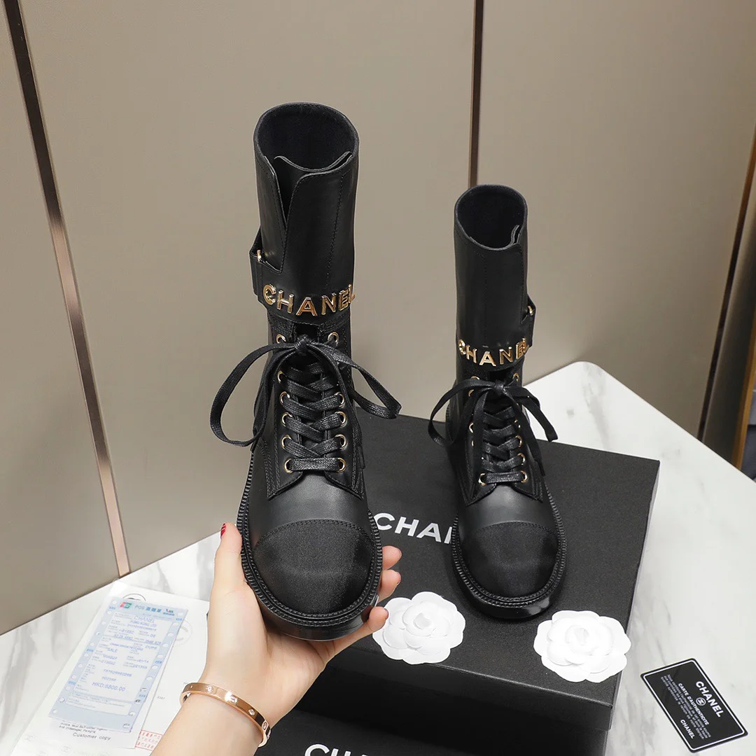 CHANEL Boots Tweed Grosgrain Black-Gold EU35-40 C50202609111257 - Image 5