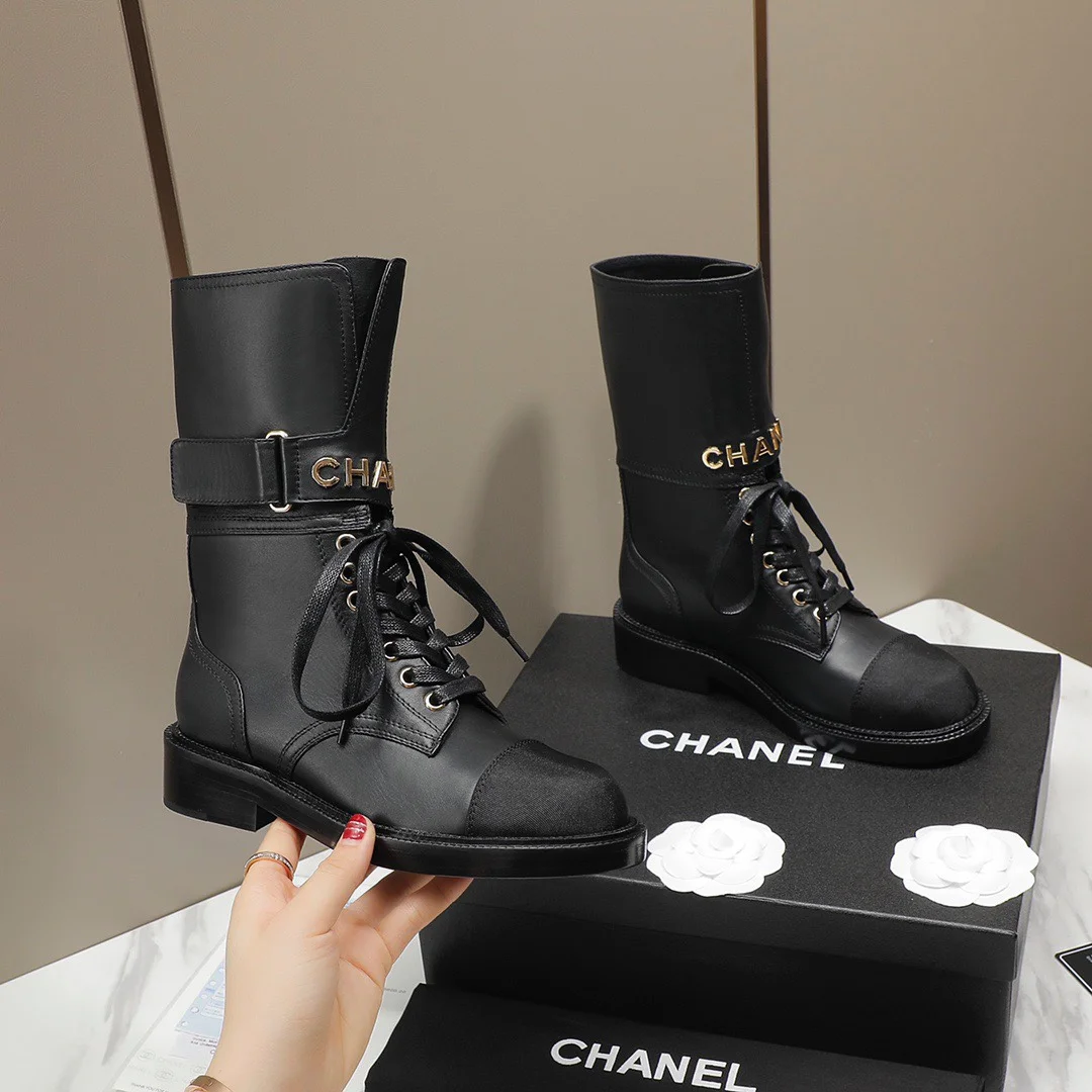 CHANEL Boots Tweed Grosgrain Black-Gold EU35-40 C50202609111257 - Image 6