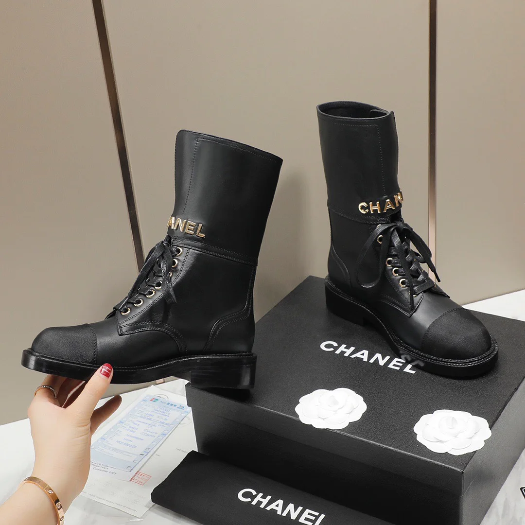 CHANEL Boots Tweed Grosgrain Black-Gold EU35-40 C50202609111257 - Image 7