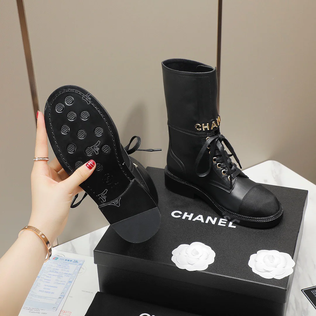CHANEL Boots Tweed Grosgrain Black-Gold EU35-40 C50202609111257 - Image 8