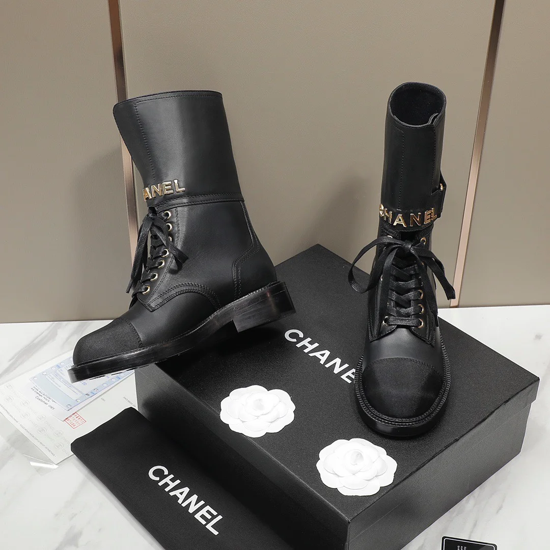 CHANEL Boots Tweed Grosgrain Black-Gold EU35-40 C50202609111257 - Image 9