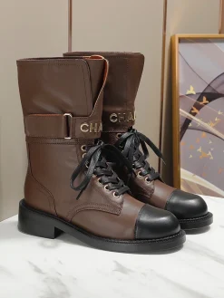CHANEL Boots Tweed Grosgrain Brown-Black EU35-40 C50202609111259
