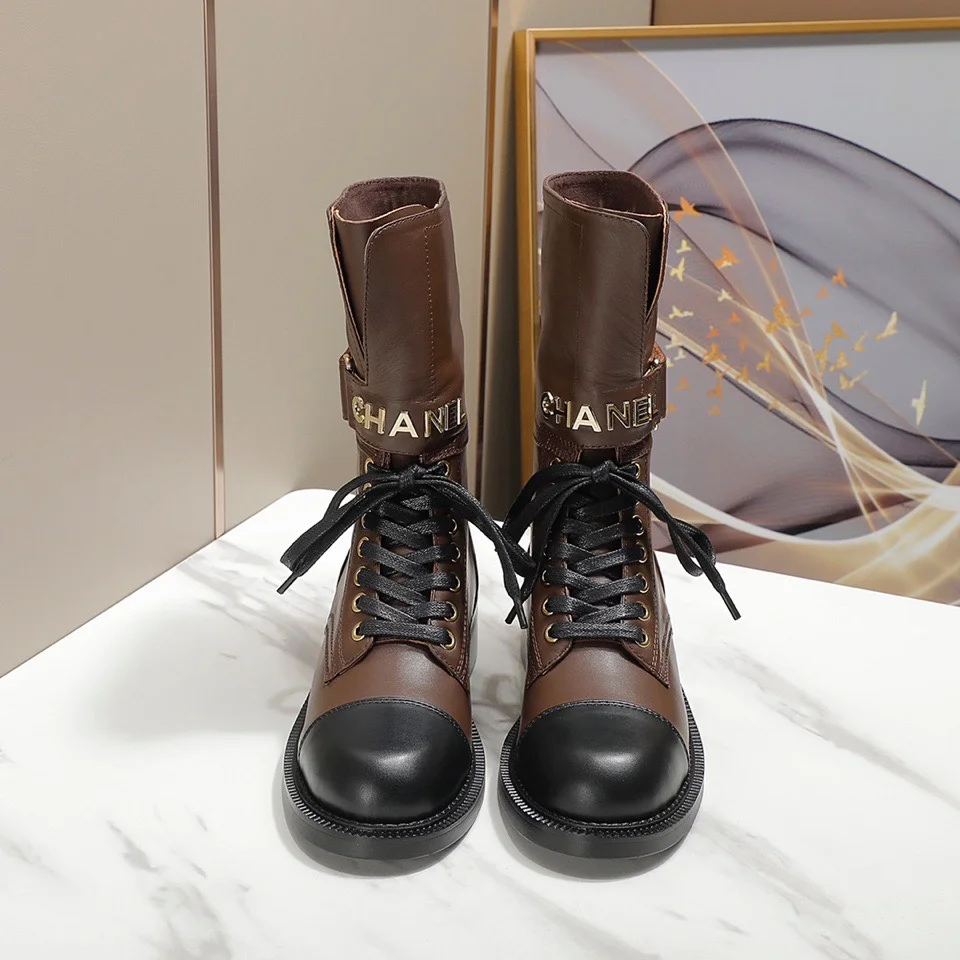 CHANEL Boots Tweed Grosgrain Brown-Black EU35-40 C50202609111259 - Image 2