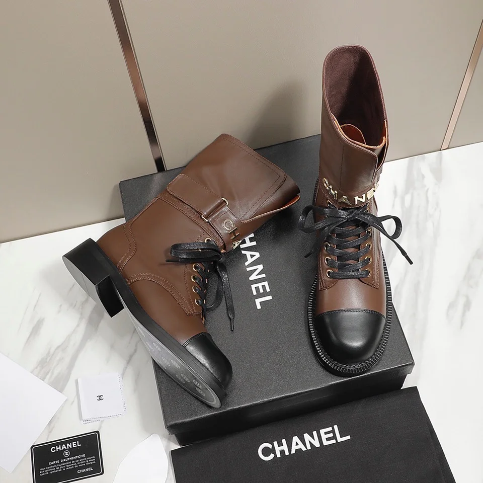 CHANEL Boots Tweed Grosgrain Brown-Black EU35-40 C50202609111259 - Image 4