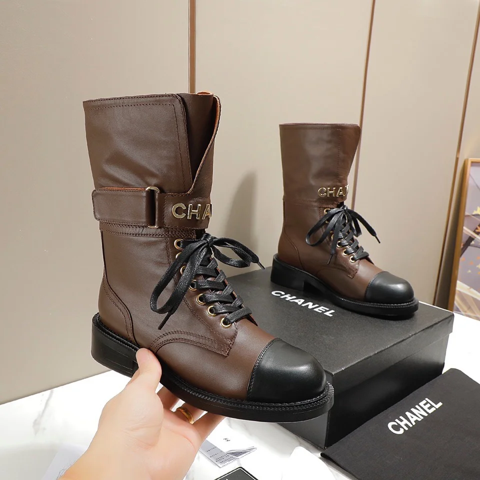 CHANEL Boots Tweed Grosgrain Brown-Black EU35-40 C50202609111259 - Image 5