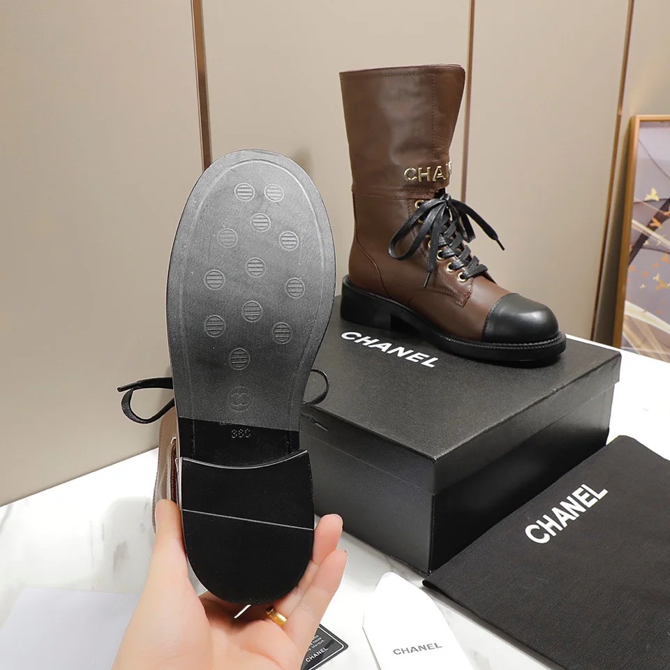 CHANEL Boots Tweed Grosgrain Brown-Black EU35-40 C50202609111259 - Image 6