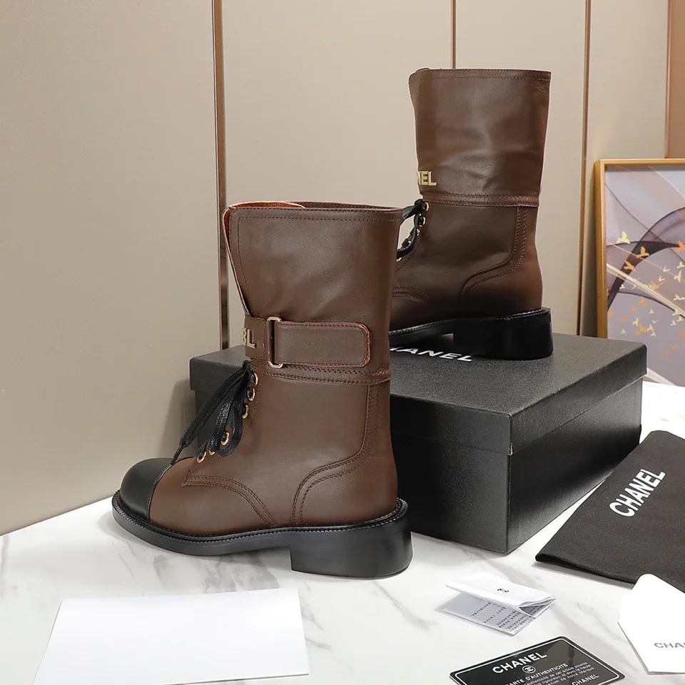 CHANEL Boots Tweed Grosgrain Brown-Black EU35-40 C50202609111259 - Image 7