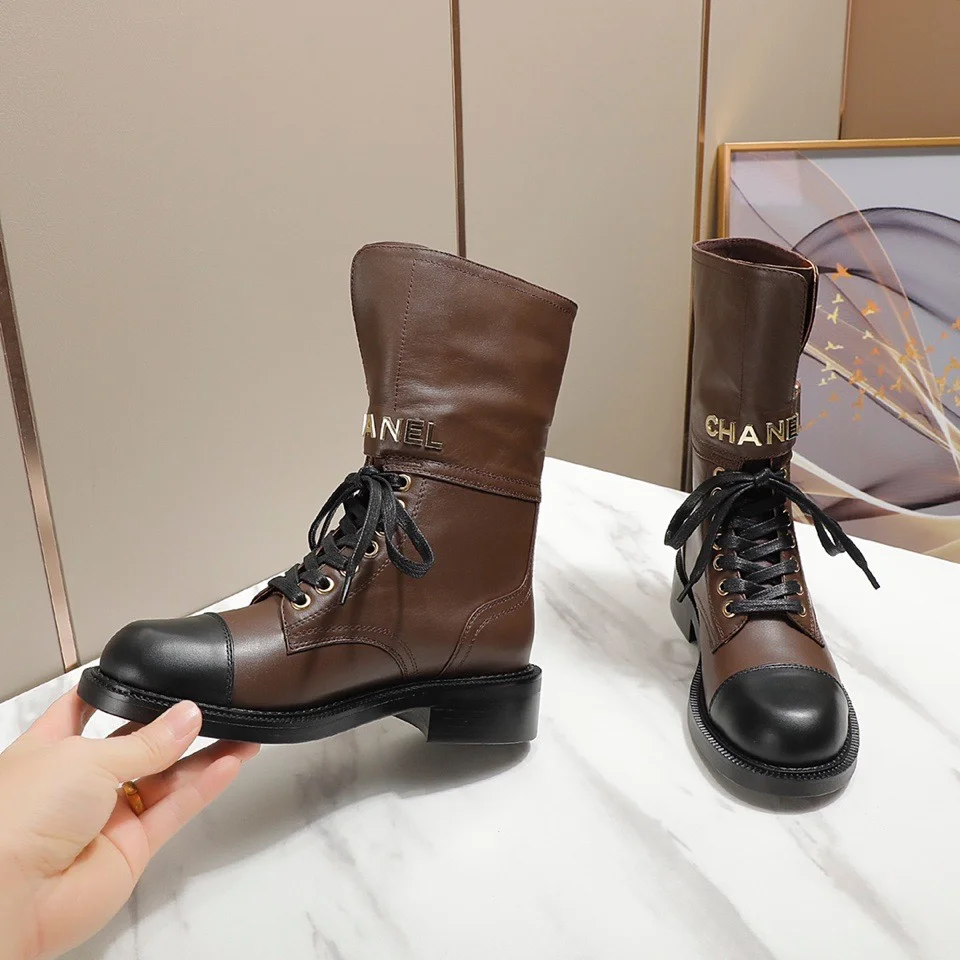 CHANEL Boots Tweed Grosgrain Brown-Black EU35-40 C50202609111259 - Image 8