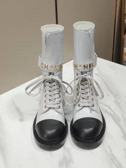 CHANEL Boots Tweed Grosgrain White-Black-Gold EU35-40 C50202609111258