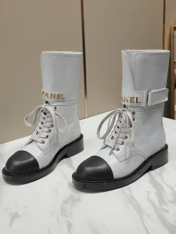 Alternative view of CHANEL Boots Tweed Grosgrain White-Black-Gold EU35-40 C50202609111258