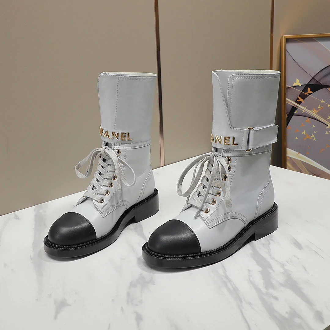 CHANEL Boots Tweed Grosgrain White-Black-Gold EU35-40 C50202609111258 - Image 2
