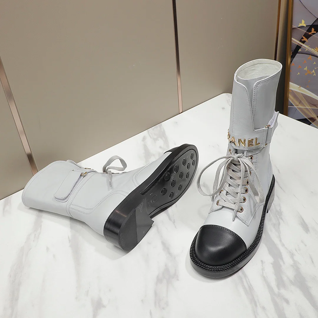 CHANEL Boots Tweed Grosgrain White-Black-Gold EU35-40 C50202609111258 - Image 3