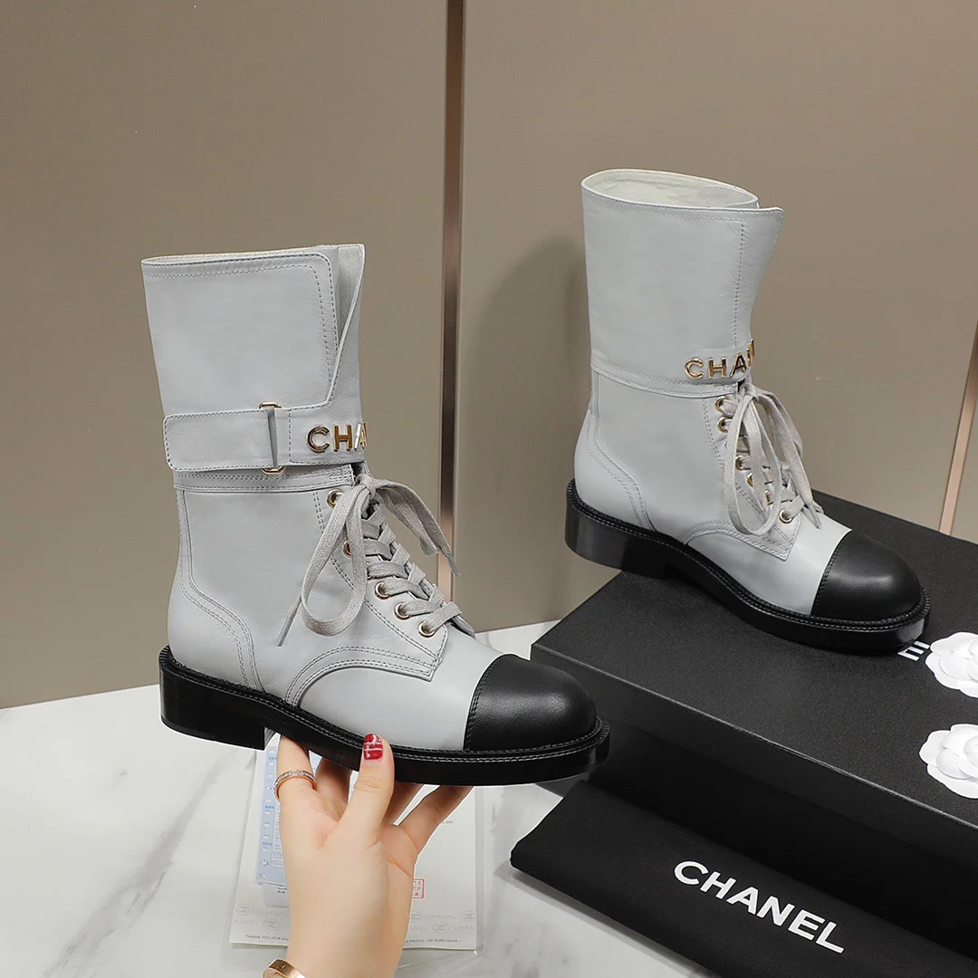 CHANEL Boots Tweed Grosgrain White-Black-Gold EU35-40 C50202609111258 - Image 7