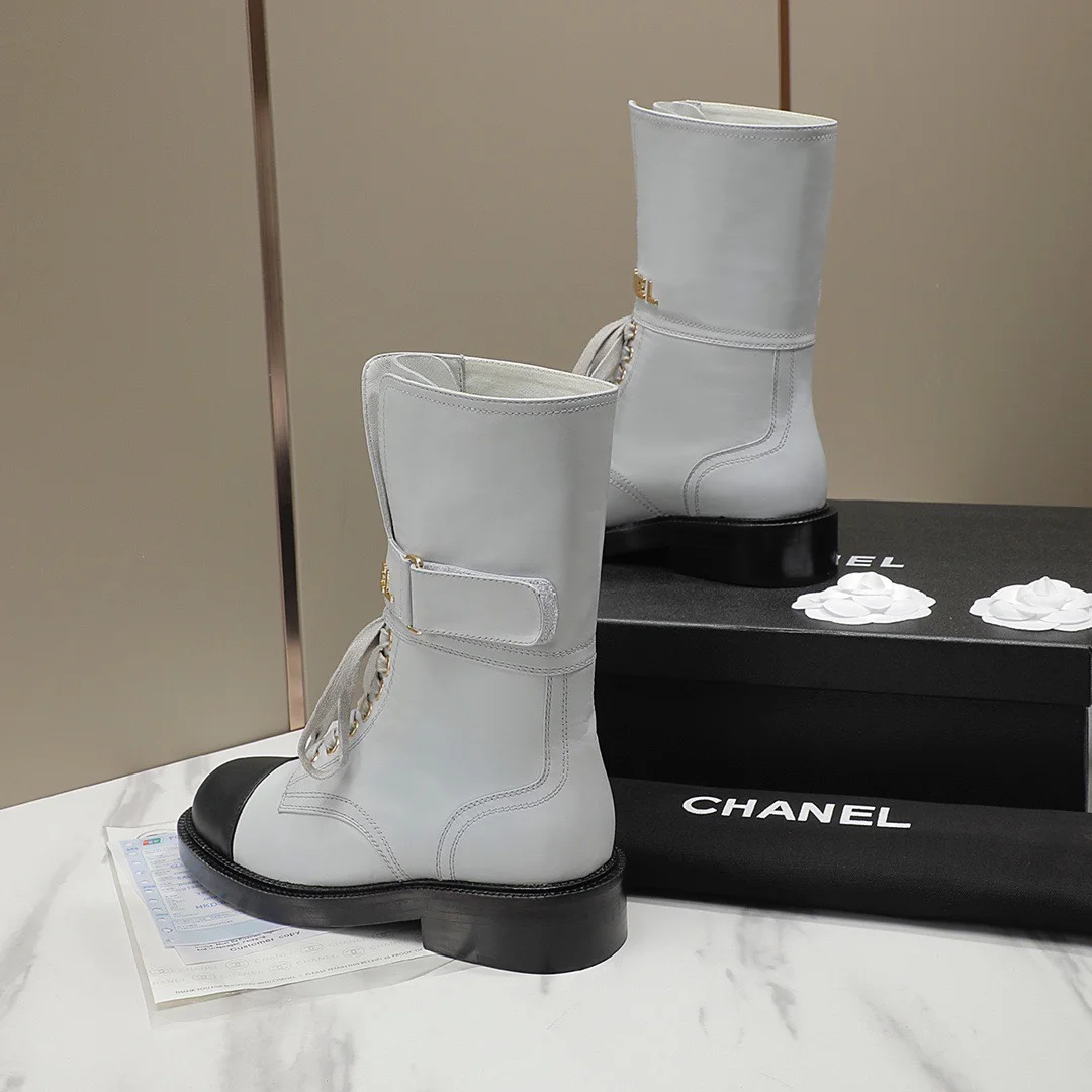 CHANEL Boots Tweed Grosgrain White-Black-Gold EU35-40 C50202609111258 - Image 8