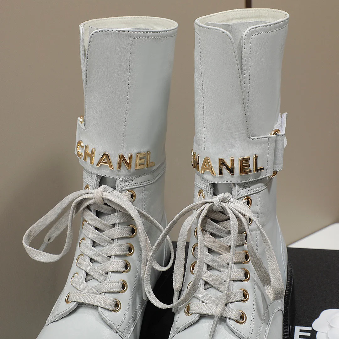 CHANEL Boots Tweed Grosgrain White-Black-Gold EU35-40 C50202609111258 - Image 9
