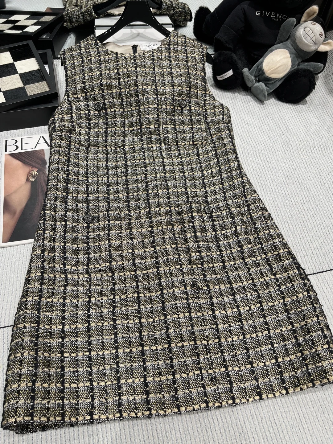 CHANEL Dresses Blended Yarn Black-Gold S-L C65202609061887